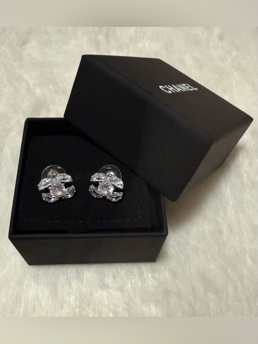 Silver Crystal CC Style Stud Earrings